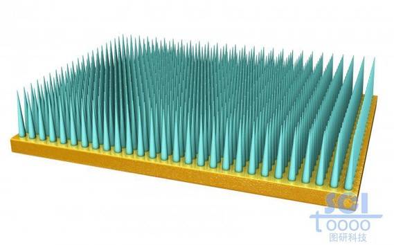 锥形高分子结构在基底板上整齐排列形成的针板阵列