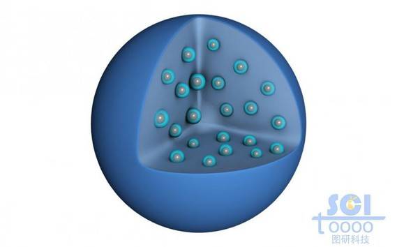 内部镶嵌药物颗粒的单层实心球