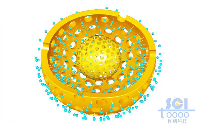 带二分之一切口的双层介孔球/硅球/纳米颗粒孔道内外分布药物颗粒