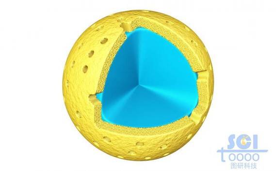 蓝色物质填充的空心介孔球