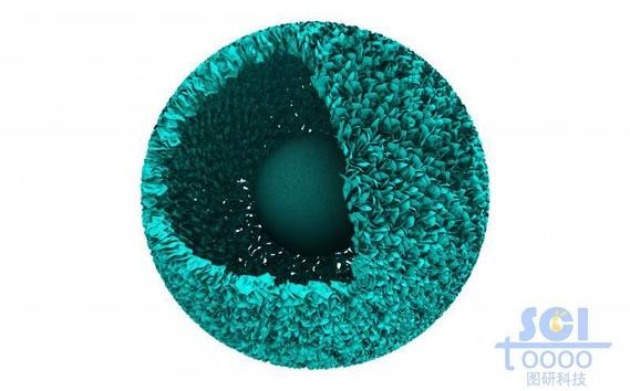 八分之一切口中心带实心球的细小颗粒堆积的纳米颗粒/微球
