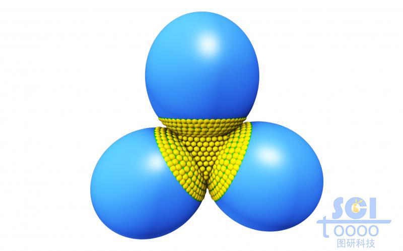 三个高分子聚合球底端相连连接处呈小球状