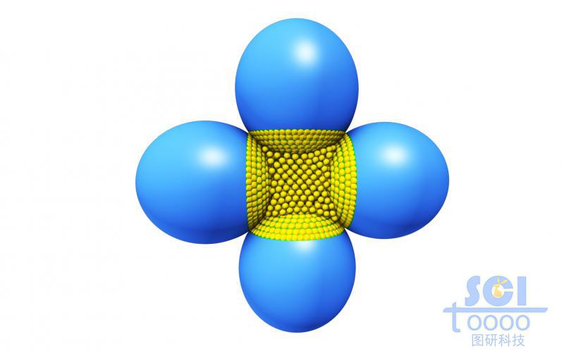 四个高分子聚合球底端相连连接处呈小球状