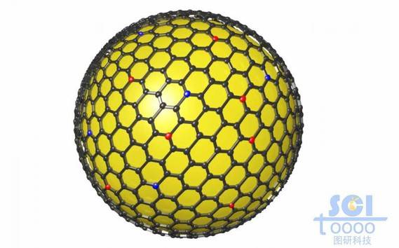表面包裹杂化六元环石墨烯的金属球